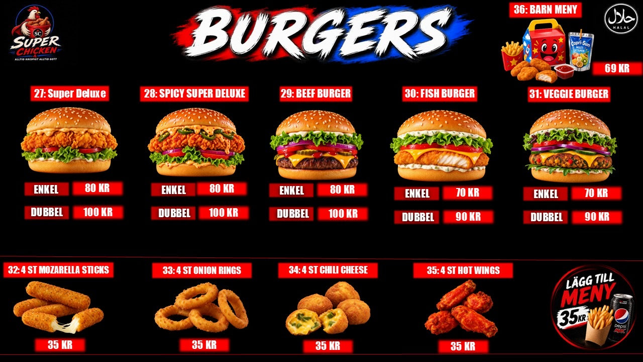 Burgers meny