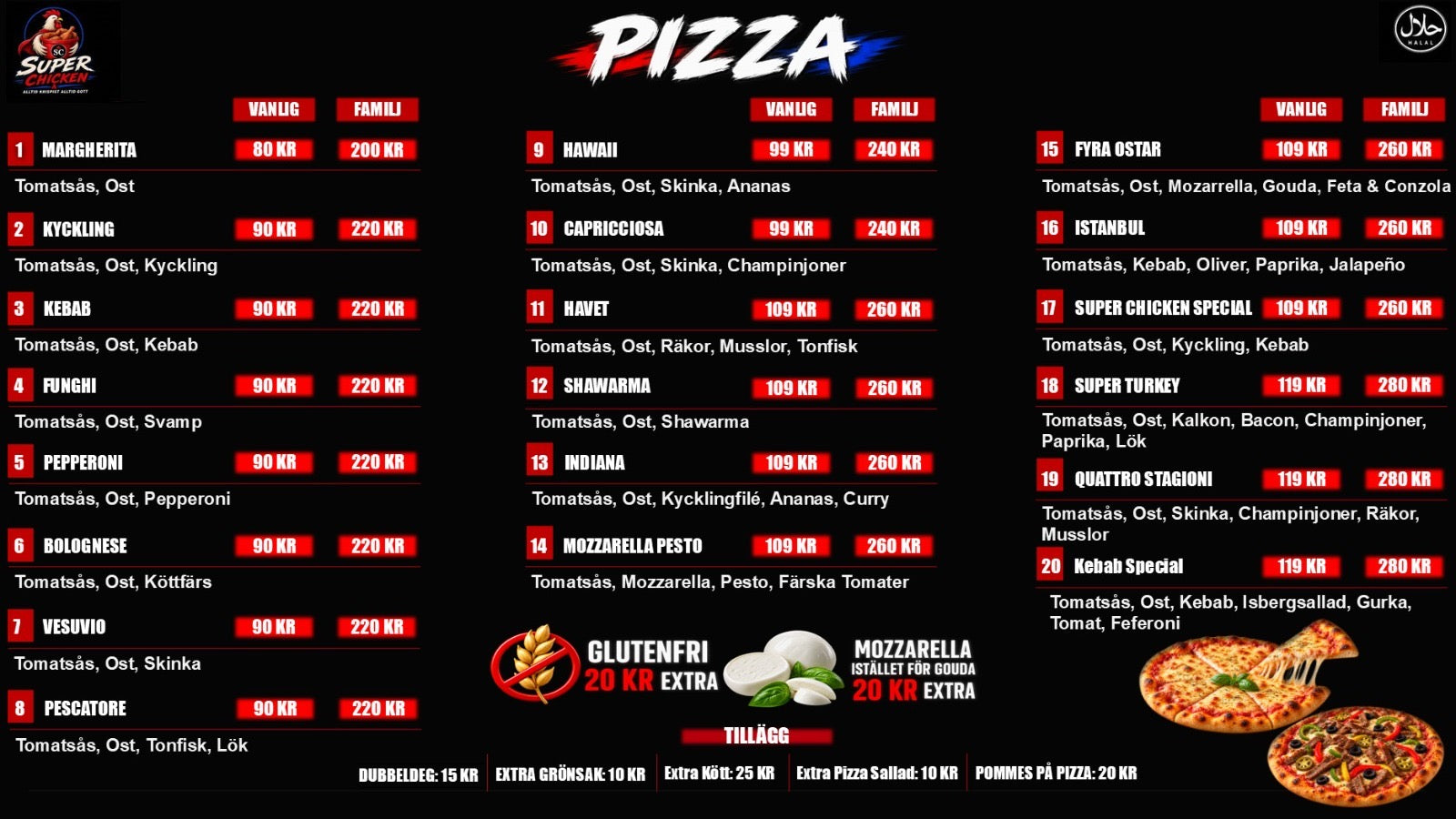 Pizza meny